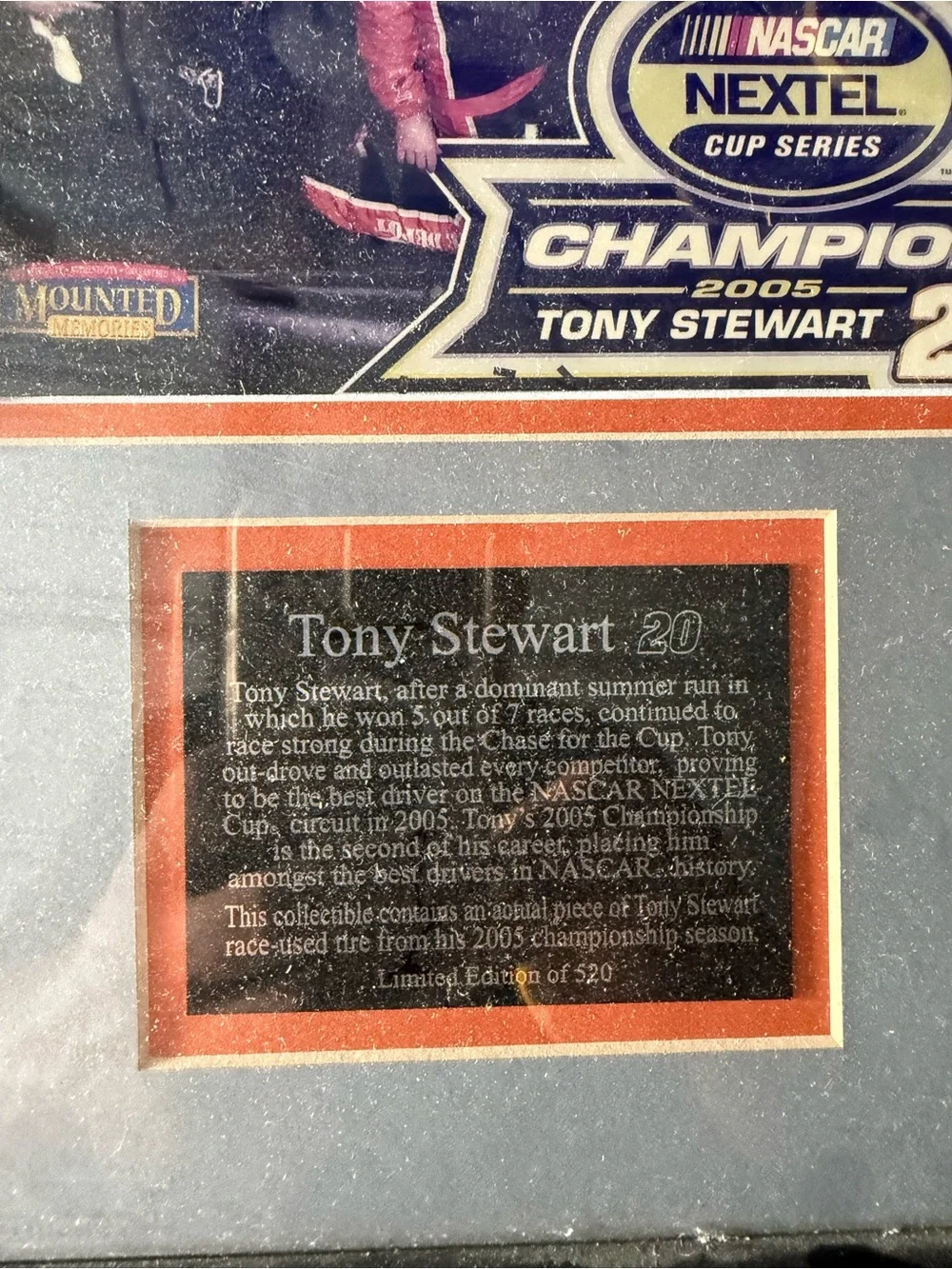 Tony Stewart #20 2005 NASCAR Nextel Cup Champion Framed‎ Race tire display